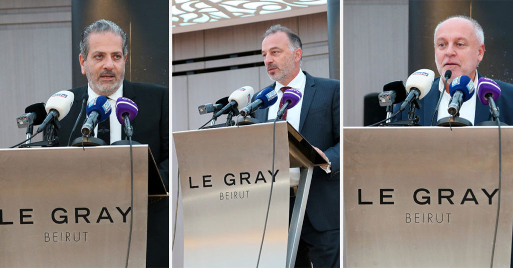 Maroun Chammas, Ramzi Haidamus, and Jihad Salameh speaking at the launch of the Maroun N. Chammas Recognition Award.